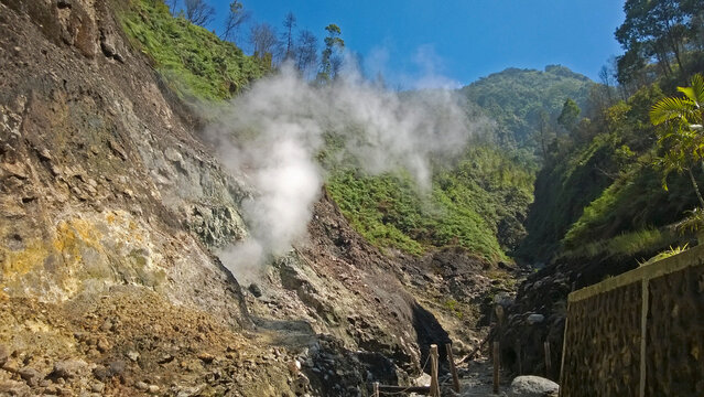 Sulfur smoke at the foot of Mount Ungaran, Semarang, Central Java