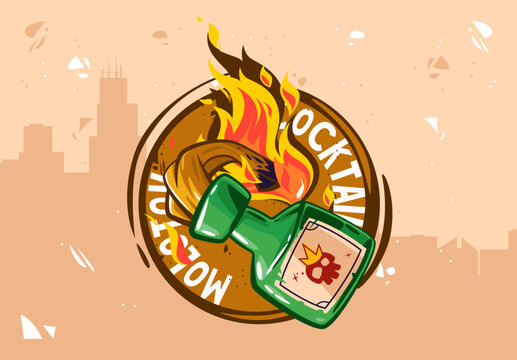 vector illustration in the form of a sticker, a glass molotov cocktail, a symbol of street revolution and freedom