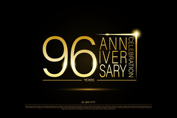 96 years golden anniversary gold logo on black background, vector design for celebration. - obrazy, fototapety, plakaty