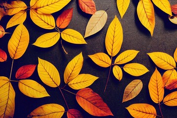 Autumn leaves background, Red orange colored.