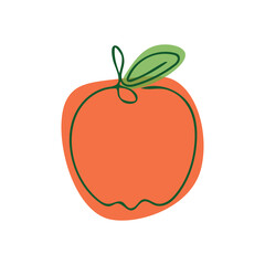 a red apple with a green leaf drawn with a single line