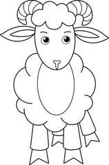 Obraz premium Ram, farm animal sheep - vector picture for coloring. Outline. Cute Sheep for children's coloring book.