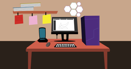 Animator designer in creative process.room gaming vector 