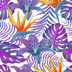 Fototapeta na wymiar Floral seamless pattern with leaves. tropical background