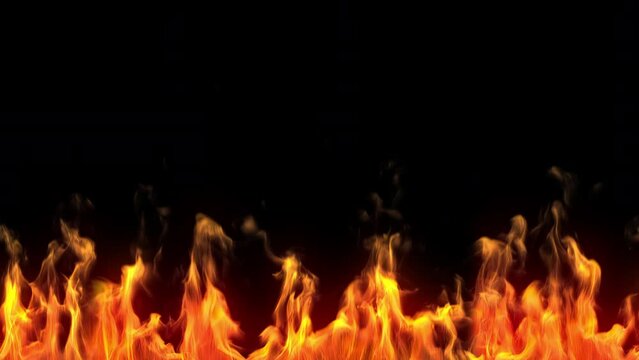 Flames Isolated On Black Background. Realistic Fire. Loop Able And Tileable.