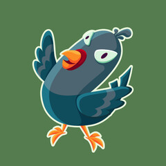 cartoon pigeon character. Cute Screaming pigeon isolated vector illustration