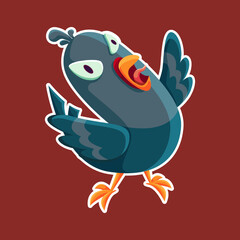 cartoon pigeon character. Cute Screaming pigeon isolated vector illustration