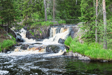 Waterfalls of Ruskeala on a summer day, natural photo
