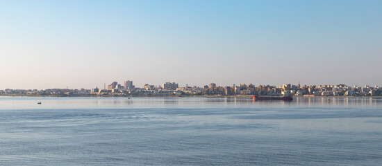 Fototapeta na wymiar Lake Timsah, panoramic photo taken on a sunny morning