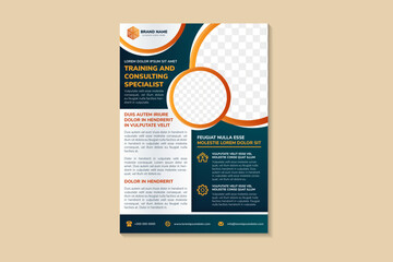 training and consulting specialist flyer. issues brochure template layout. Stress management. leaflet print design, Vector page layout for magazine, annual report, advertising. blue color background