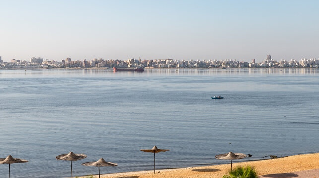 Lake Timsah, coastal view on a sunny morning