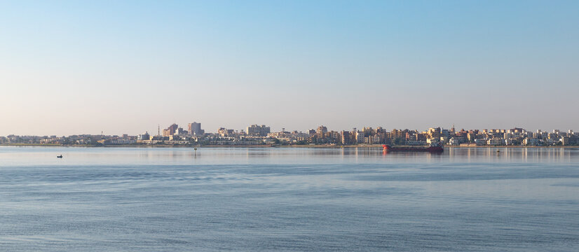 Lake Timsah, panoramic photo taken on a sunny morning