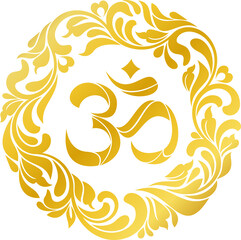 Om symbol Yoga or Pranava of floral wreaths  - obrazy, fototapety, plakaty