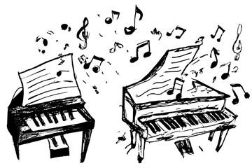 Dwa fortepiany szkic ręczny