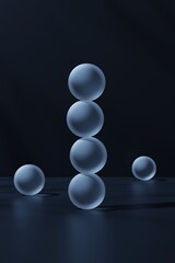 Light spheres in balance on a black background, 3d render