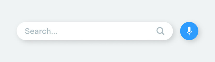 Obraz premium Search bar with round corners. Internet browser engine with search box, address bar and text field. UI design, website interface element with web icons and push button. Vector illustration