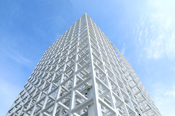 White Steel beam construction with blue sky background