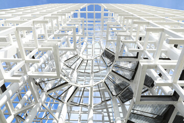 White steel stairway to the top of the tower under construction