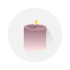 Simple purple violet burning scented wax candle isolated in circle with long shadow. Flat vector illustration. Home, interior, light, holiday concept