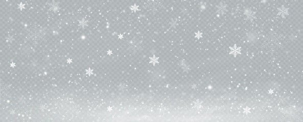 Realistic falling snow.Christmas background.Isolated on transparent background.