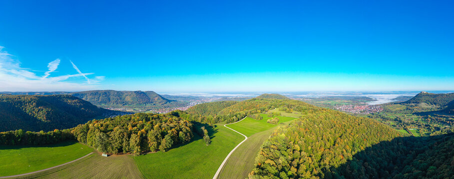 aerial view of the swabian alb at bad urach
