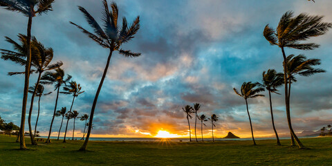 Beautiful Sunrise a Kualoa Beach Park in Kaaawa, Oahu, Hawaii