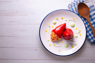 Stuffed red piquillo peppers. Traditional northern Spanish tapas.