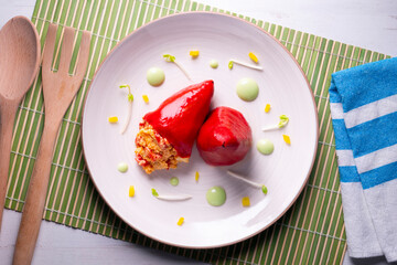 Stuffed red piquillo peppers. Traditional northern Spanish tapas.