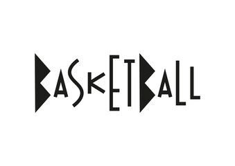 Lettering of basketball in black isolated on white background for poster, design, banner, sport club, resort, advertising, sport center, olympic games, sports shop, store, competition, tournamen