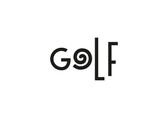 Lettering of golf in black isolated on white background for poster, design, banner, sport club, resort, advertising, sport center, olympic games, sports shop, store, competition, tournamen