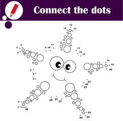 Cute little starfish. Connect the dots by numbers to draw the starfish. Dot to dot