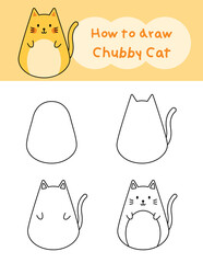 How to draw doodle chubby cat for coloring book. Vector illustration