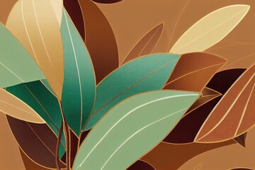 Tropical leaves with butterfly. Seamless mysterious, magical pattern drawn with shining paints. 3D rendering, raster illustration.