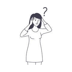 Question with Thoughtful Woman Scratching Head over Riddle Vector Illustration