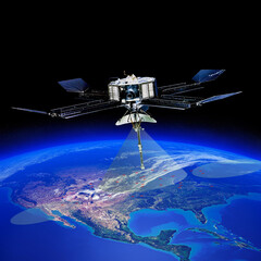 Space satellite scans the earth. Elements of this image furnished by NASA.