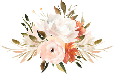  Watercolor Citruses Autumn Flowers Bordeaux White Flowers Chrysanthemums Roses Bouquets Wreath