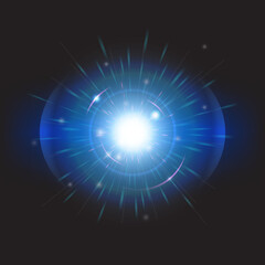 Blue light burst on dark background
