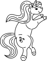 Unicorn. A cute unicorn stands on its hind legs. Cartoon doodle illustration.