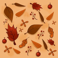 Obraz premium autumn pattern set of leaves. autumn illustration. postcard.