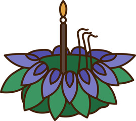 Krathong3. Krathong with a candle. Color cartoon vector illustration.