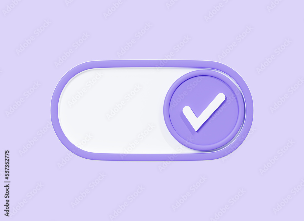 Fototapete 3d toggle switch button with check mark. active ui switch. mobile settings. slider with tick. digita