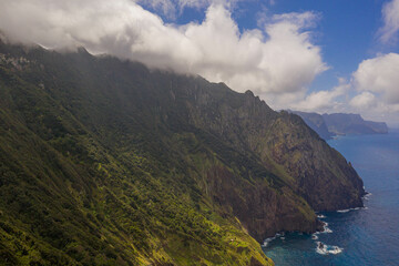 Fototapeta na wymiar Drone photography of Madeira island cloudy mountains