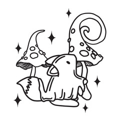 Magic ghost fox with mushrooms
