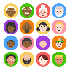 Icons, family avatars, happy people. Various characters for use in interfaces.