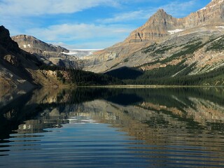 The reflection on Bow Lake at Banff National Park