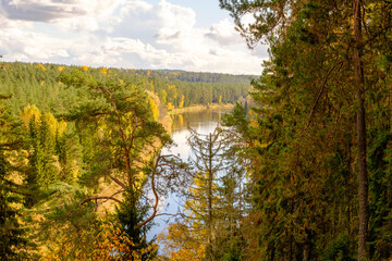 the beautiful scenery of Latvian nature. Old valley of Gauja. Gauja National Park in the vicinity of Valmiera, Autumn, October