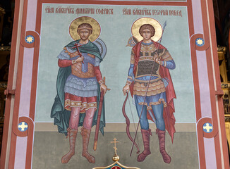 Holy Great Martyrs Demetrius of Thessalonica and George. Fresco