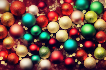 Christmas background of closeup of sparkly christmas ornaments