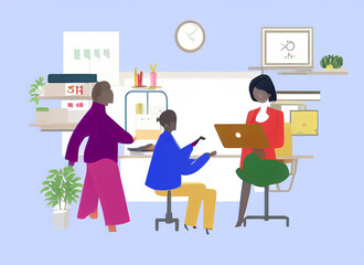 woman working in an office vector illustration