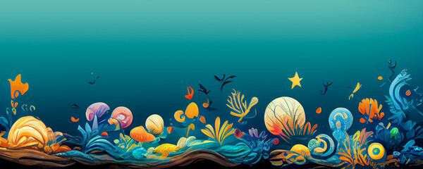 Obraz na płótnie Canvas Abstract fantasy underwater ocean seascape illustration